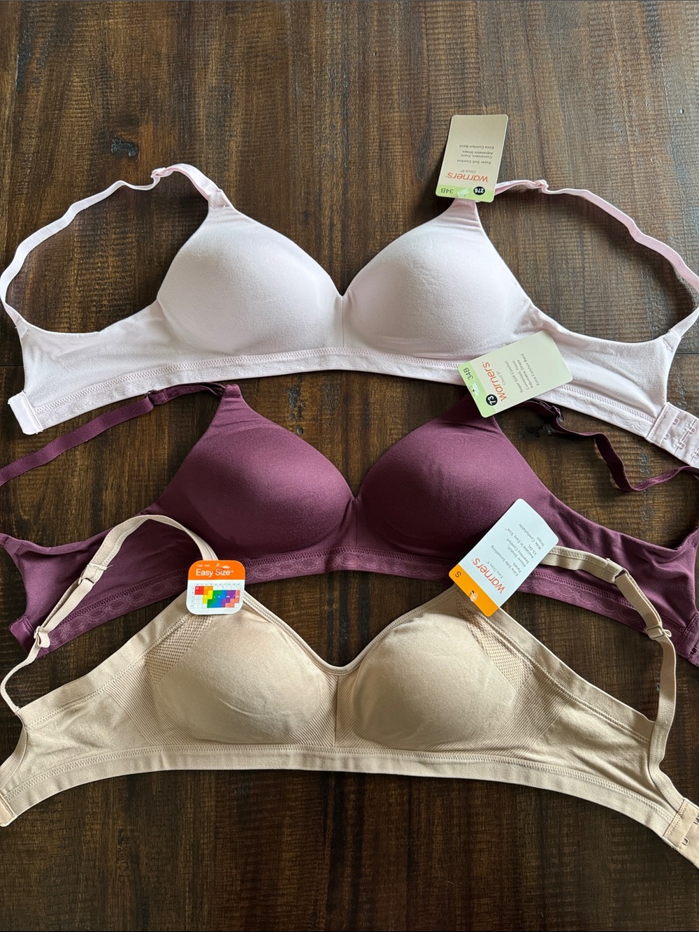 Bundle of 3 Warner's Wireless Bra - Light Pink, Plum, Beige